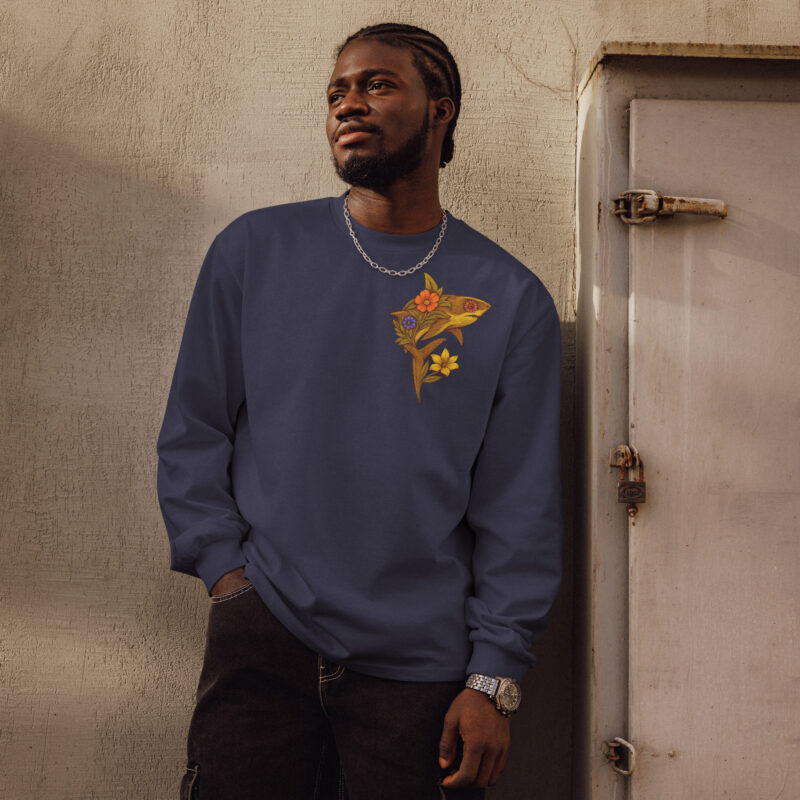 Flower Shark Premium Heavyweight Long Sleeve Shirt - Image 7